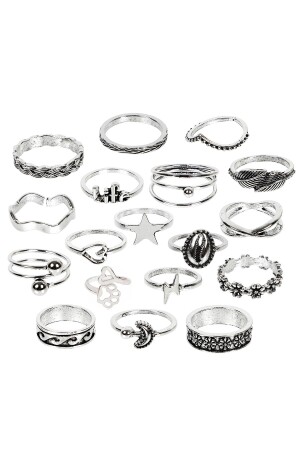 18-teiliges Ringset mit mehreren Ringen in Form einer Muschelblume - Pelin Aksesuar