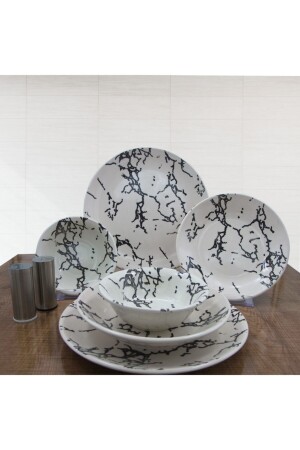 18-teiliges Tafelservice aus schwarzem Marmor für 6 Personen 8681349098761 - Arna Porselen