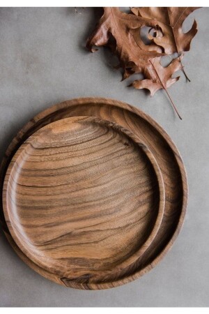 1'okay – 2-teiliger runder Servierteller aus Holz, Präsentationsschale, Frühstücksteller, Holzteller (WALNUSSHOLZ) OKAY- TS003 - 1'OKAY design