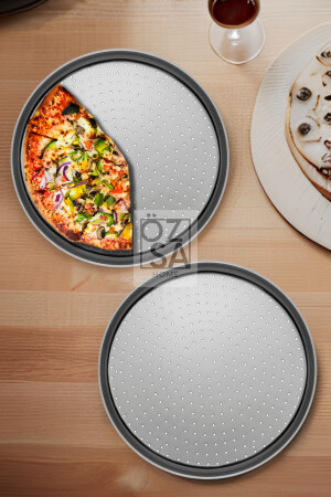 2 Adet 36cm Delikli Pizza Tepsisi Lahmacun Pide Tepsisi 36 Cm 2 Parça Çelik Pizza Tepsisi OZSA00000033 - 1