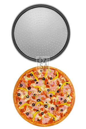 2 Adet 36cm Delikli Pizza Tepsisi Lahmacun Pide Tepsisi 36 Cm 2 Parça Çelik Pizza Tepsisi OZSA00000033 - 4