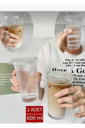 2 Adet 600 ml Isıya Dayanıklı Origami Desen Kapaklı Ve Pipetli Bardak Milkshake Ve Meşrubat Bardağı PTLBRDK000001 - ALBAK Life