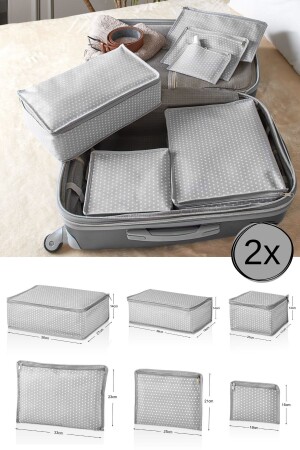 2 Adet - 6'lı Valiz Düzenleyici Filesiz Set - Gri Benekli SER098-2GB - Serstil