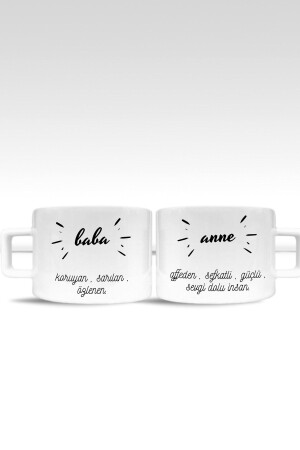 2 Adet Anne Ve Baba Tanımı Baskılı Çay Kahve Fincanı he-ç-759 - Hediyexpres