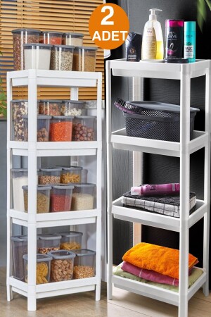 2 Adet Vesken Raf Ünitesi - Balkon Banyo Mutfak Düzenleyici Çok Amaçlı Raf Beyaz TGM-0008 - Tugomer
