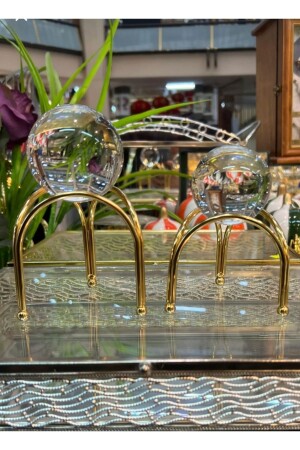 2 Li Kristal Küre 3 Ayak Gold Renk 2 li gold 3 ayak kristal küre - Metalay