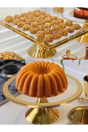 2 Parça Lüx Dikdörtgen Ve Yuvarlak Ayaklı Kek Ve Pasta Sunum Standı Çeyizlik - Fiyakalı Ürünler Atölyesi