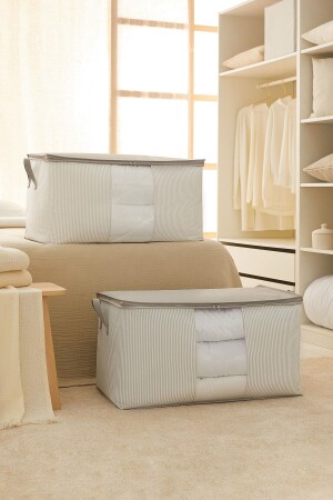 2 Stück Mega Size Window Stuff&things Grau gestreifter Kissen-Stepppullover Hurcu 75x40x40 OCH. OST. V094 - Ocean Home Textile