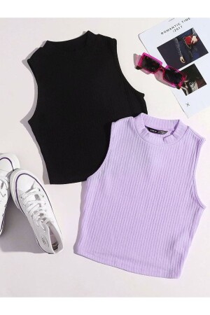 2-teilige, schnurgebundene, gestrickte Camisole-Crop-Bluse aus 100 % BAUMWOLLE für Damen - Öz Pamuk