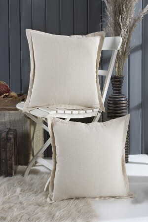 2-teiliger authentischer dekorativer Dekokissenbezug aus einfarbigem Leinen, Natur - Wellstil