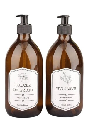 2-teiliger Flüssigseifenspender aus Braunglas für die Küche, Spülmittelflasche, 500 ml, AMENSABUN - Amentes