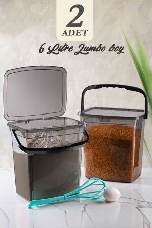 2-teiliger quadratischer Mehl- und Hülsenfruchtbehälter in Mega-Größe, 6 Liter – Aufbewahrungsbox für Reinigungsmittel mit Griff, Anthrazit - Vienev