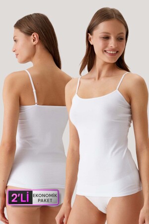 2-teiliges Sparpaket für Damen, weiß, 1204, dünne Träger, Basic-Unterhemden-Set aus Baumwolle, 1004-2 - 1