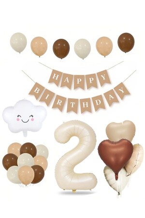 2 Yaş Retro Doğum Günü Seti; Krem Rakam Folyo- Banner- Kalp Folyo ve Lateks Balon - Patladı Gitti