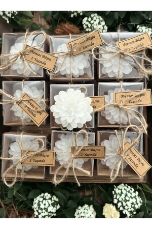 20 Adet Süslemeli Lotus Mum- Düğün- Kına- Nişan- Söz- Hediyelik Kutu - Estesua