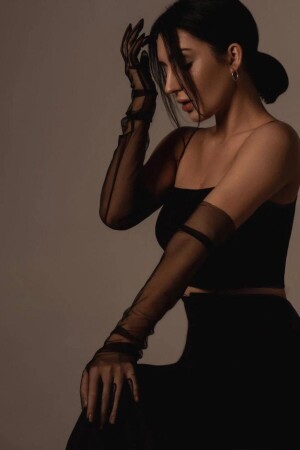 2023 Yeni Sezon Eldiven Siyah Tül Kostüm Eldiveni Uzun Tül Eldiven - Bontex