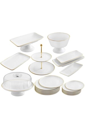 21 Parça Beyaz Gold Pasta Servis Sunum Çeyiz Seti - Gönül