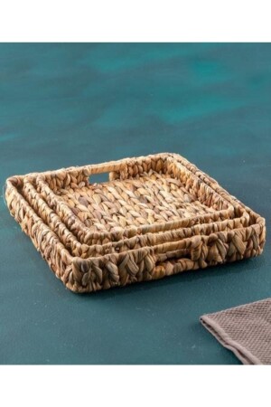 22 3 Lü Kare Hasır Tepsi Seti - Acar