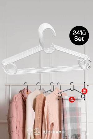 24 Adet - Beyaz Plastik Elbise Kıyafet Pantolon Fular Askısı - Esti