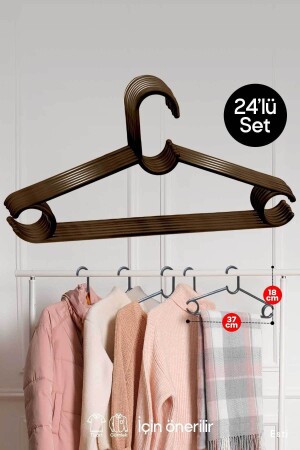 24 Adet - Kahve Plastik Elbise Kıyafet Pantolon Fular Askısı - Esti
