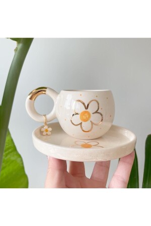 24 K Altın Yaldızlı Papatyalı Double Türk Kahvesi Fincanı MUGPAPATYA - Mugtasarım