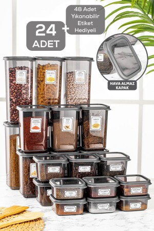 24 Stück beschriftete quadratische Frischhaltedosen – Hülsenfruchtbehälter 6x (300-500-1100-1700 ML) Frischhaltedosen MLN-151 - Meleni Home