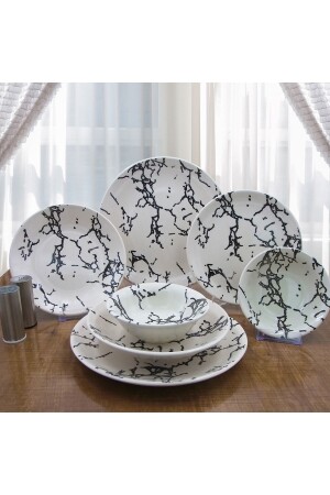 24-teiliges Tafelservice aus schwarzem Marmor für 6 Personen 8681349098747 - Arna Porselen