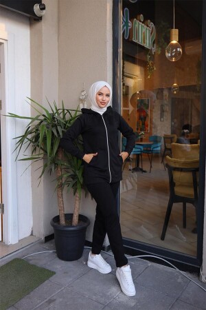 ?Kapşonlu Cep Detayli Eşofman Takımı BRC1602 Siyah - Burcu Tesettür