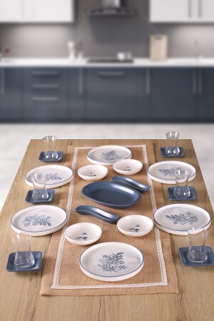 25-teiliges Frühstücksset aus Keramik mit blauem magischem Blattmuster für 6 Personen BUKETİN-EVİ-380 - 1