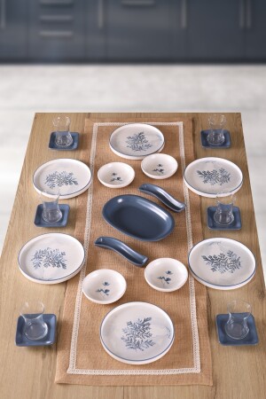 25-teiliges Frühstücksset aus Keramik mit blauem magischem Blattmuster für 6 Personen BUKETİN-EVİ-380 - 2
