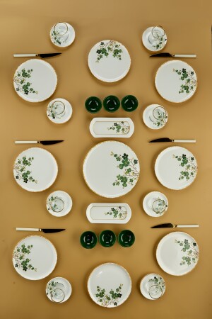 25-teiliges Frühstücksset mit grünem Sakura-Blumenmuster für 8 Personen – luxuriöses Keramik-Frühstückspräsentationsset 25-teilig, Sakura-grün, rund - 1