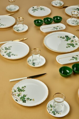 25-teiliges Frühstücksset mit grünem Sakura-Blumenmuster für 8 Personen – luxuriöses Keramik-Frühstückspräsentationsset 25-teilig, Sakura-grün, rund - 3