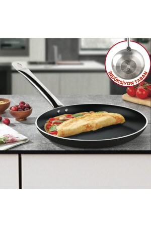 28 Cm Bistro İndüksiyonlu Krep Tava- Horeca İndüksiyon Tabanlı Omlet Tava (Çelik Boru Kulp) - Evren