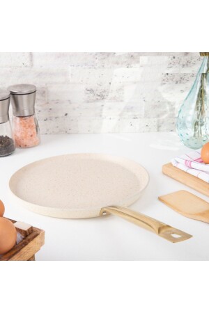 28 Cm Cream Kısa Kenarlı Krep Tava- Non-stick Krep Omlet Tavası 28 Cm (ÇELİK BORU KULP) - Evren