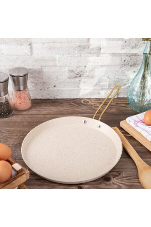 28 Cm Cream Kısa Kenarlı Krep Tava- Non-stick Krep Omlet Tavası 28 Cm (ÇELİK ÇUBUK KULP) - Evren