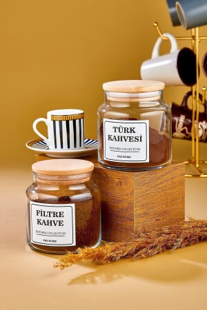 2er-Pack Aufbewahrungsbehälter für Filterkaffee und türkischen Kaffee mit Holzdeckel, 500-ml-Glasgefäß FBZ-2lKAHVEl-500ML - 1