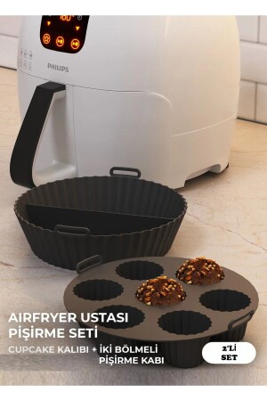 2er-Set Silikon-Airfryer-Backform mit zwei Fächern und Cupcake-Pfanne-Zubehör HYD-8095854-001366 - Hyd 