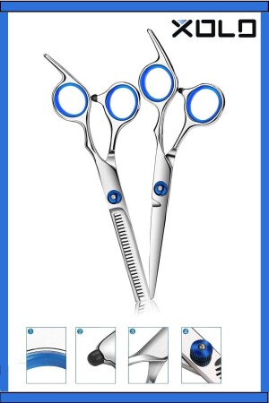 2er Set Titanblau Profi Friseur Barber 6. 5-Zoll-17-cm-Haarschneide-Scherenset für gerade und mittelschwere Haare - Xolo