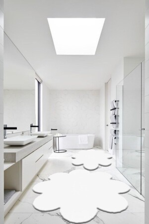 2'li Beyaz Banyo Halısı Peluş Post Halı Klozet Takımı 60x60(papatya) Ve 80x80(papatya) - Balat Halı