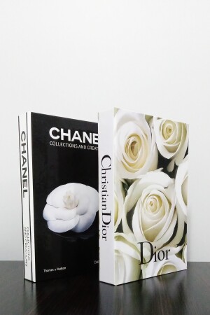 2'li Dekoratif Kitap Kutu Görünümlü Chanel Siyah Gül & Dior Beyaz Gül Temalı - 1
