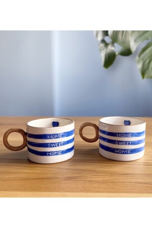 2'li El Yapımı Home Sweet Home Seramik Kahve Fıncan Takımı BV149 - Barro Valiente