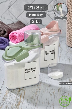 2'li Kapaklı Sıvı Toz Deterjan Saklama Kabı Banyo Organizer Çok Amaçlı Saklama Kutusu 2 Lt - Tugomer