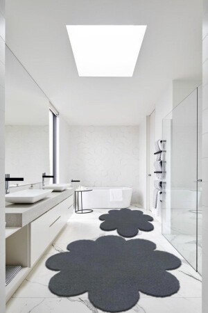 2'li Koyu Gri Banyo Halısı Peluş Post Halı Klozet Takımı 60x60(papatya) Ve 80x80(papatya) - Balat Halı