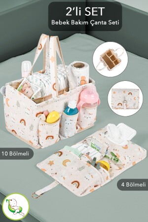 2'li Set Çok Amaçlı Bölmeli Bebek Bakım Çantası-Bebek Alt Açma Bez Islak Mendil Düzenleme Organizeri - Meleni Baby