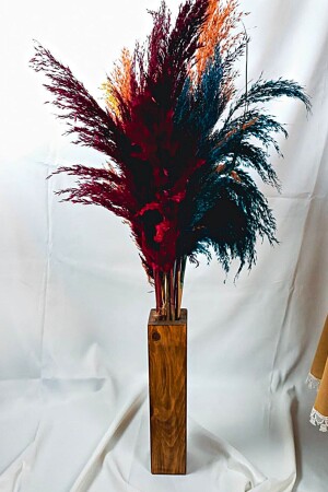 2'li Set Dekoratif Ahşap Vazo Ve 15'li Karışık Renk Pampas - Alyones