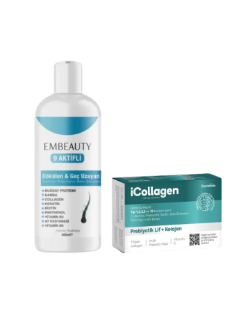 2li Set Embeauty Kolajen Ve Keratin Saç Dökülmesine Karşı Hızlı Sac Uzatan Dolgunlaştırıcı Onarıcı Besleyici Şampuan&icollagen Kolajen Ve Probiyotik Tablet - Embeauty