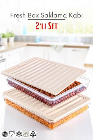 2'li Set Freshbox Mikrodalga Ve Difrize Uygun Saklama Kabı Krem - Nandy Home
