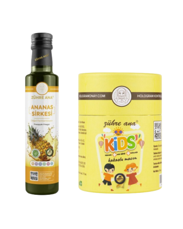 2'li Set Zühre Ana Ananas Sirkesi&Zühre Ana Kids Çocuklar için Özel - Arı Sütü- Pekmez- Bal Ve Vitamin Katkılı Kakaolu Macun - Zühre Ana