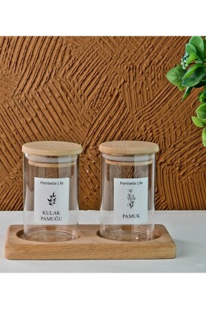 2'li Standlı Dekoratif Cam Bambu Kapaklı Kulak Pamuğü Pamuk Kutusu 160281090914 - Pembelia Life