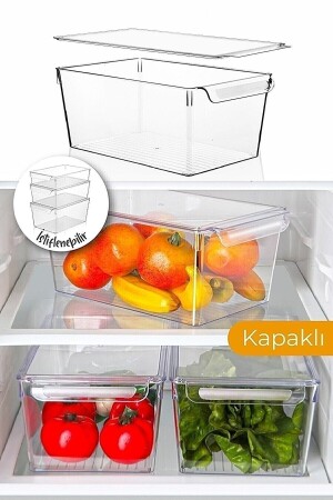 3 Adet Büyük Boy Kapaklı Buzdolabı Düzenleyici Saklama Kabı Buzdolabı Organizeri Meyve Sebze Saklama ÖZ-DİD-001 - 2